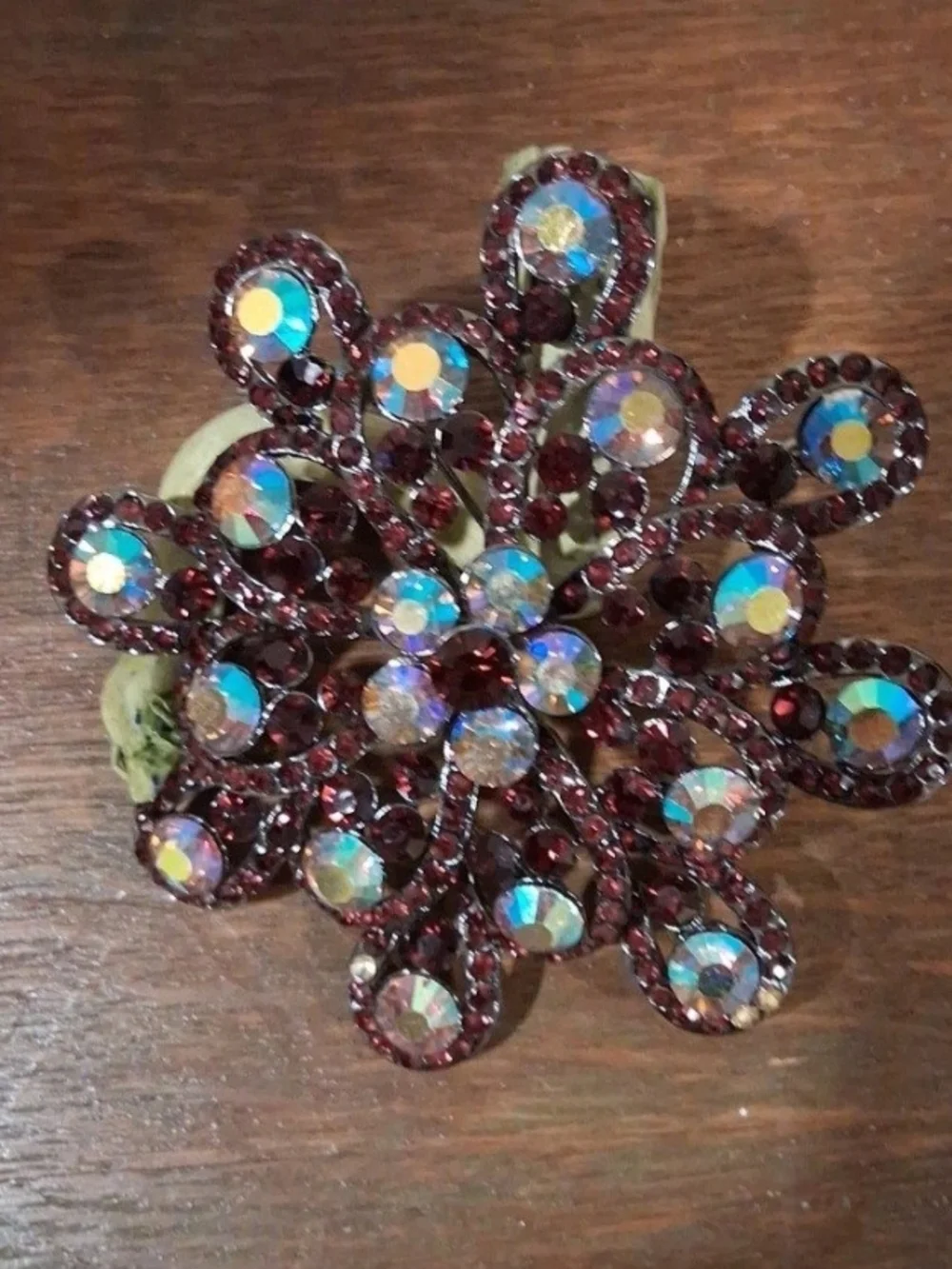 Glamorous Red Crystal Floral Brooch with Aurora Accents